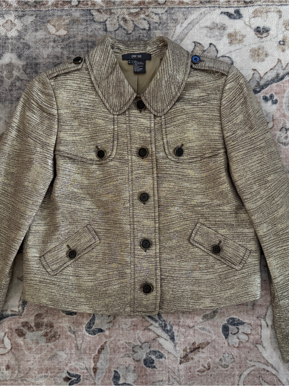 Per Se Gold-Tone Tweed Button Jacket